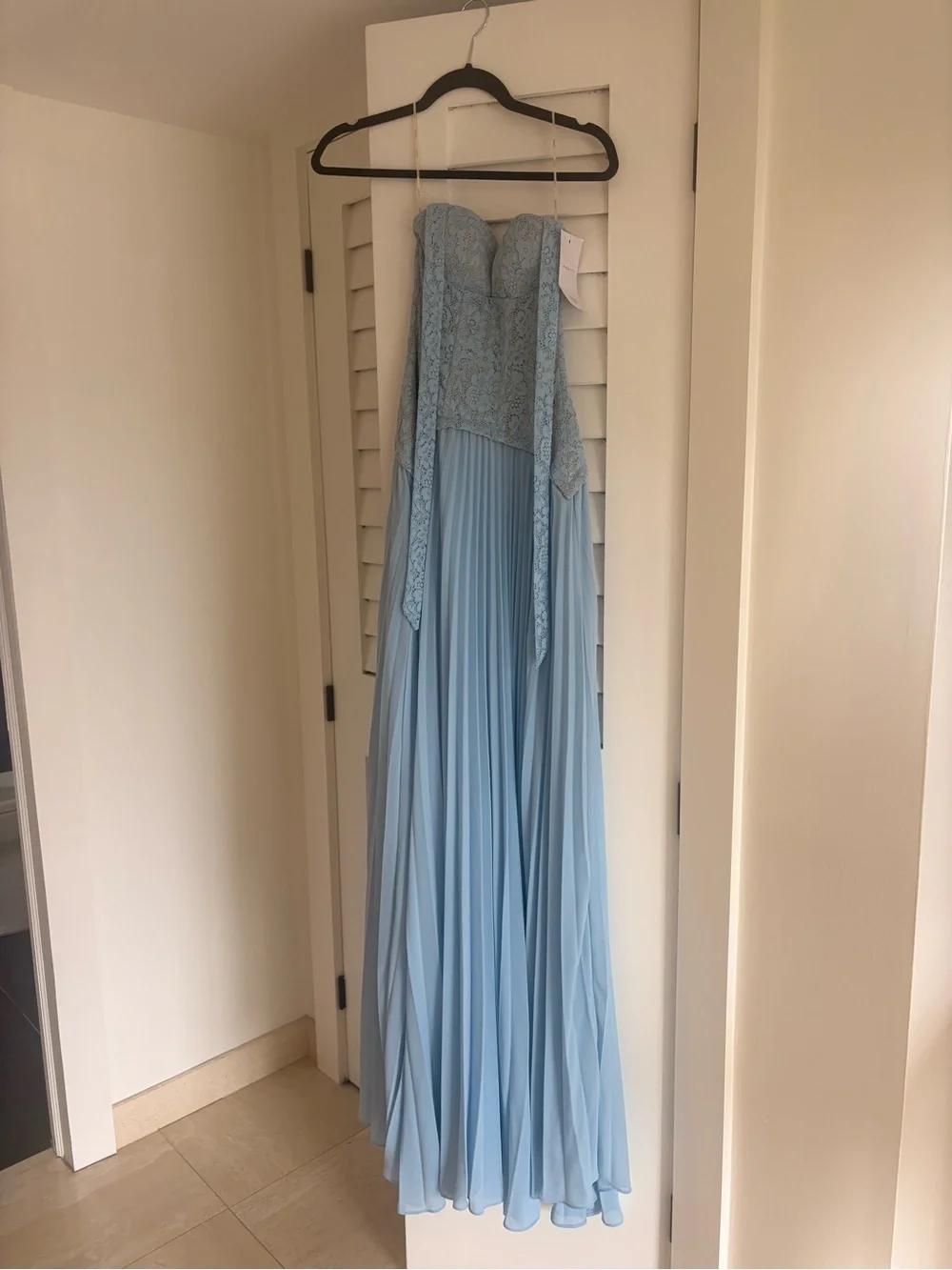 Gaia Light Blue Corset Pleated Maxi Dress